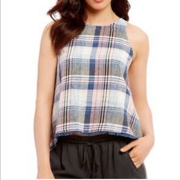 Anthropologie Cloth + Stone Plaid Fringe Tank